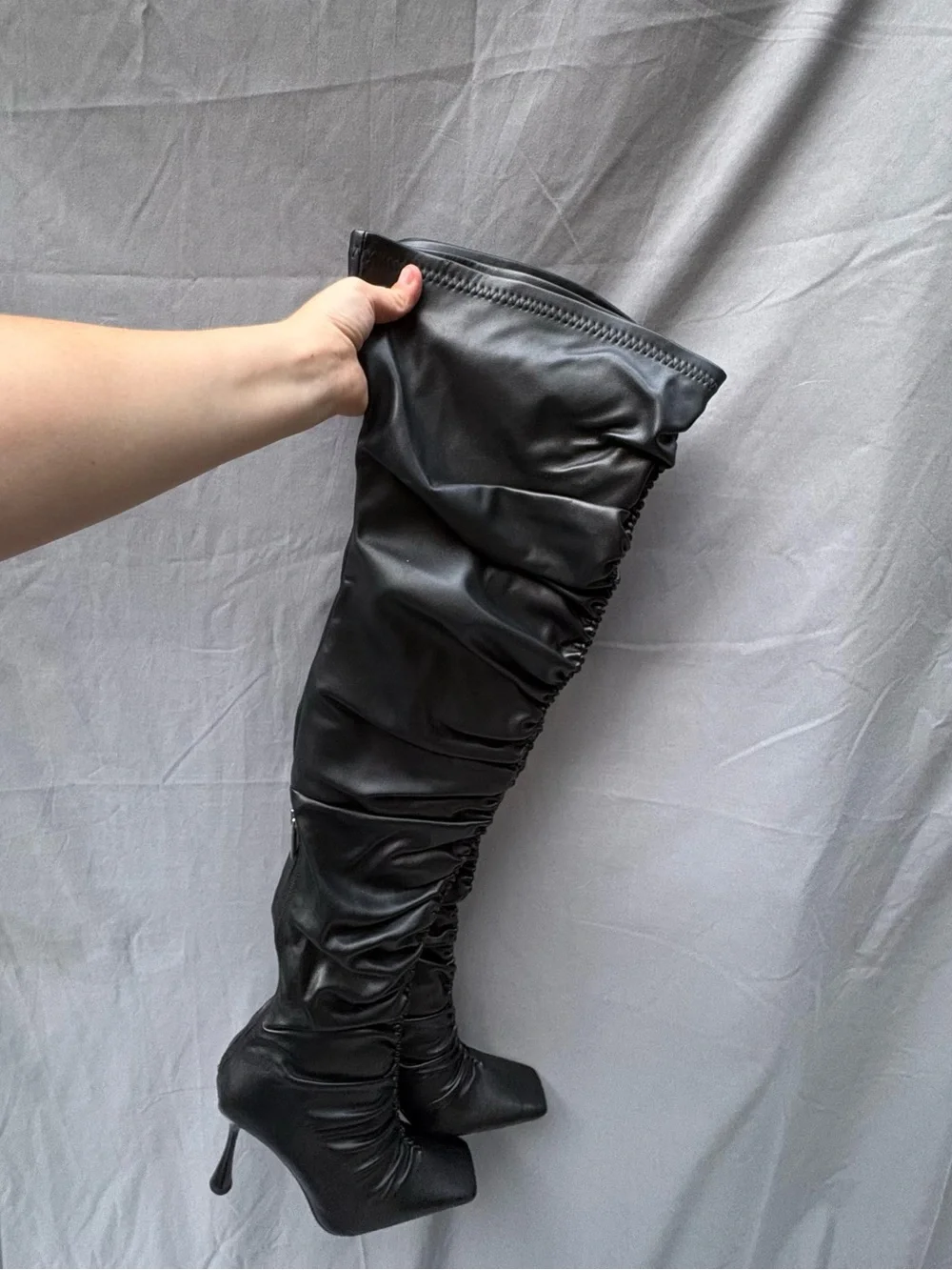 NWOB Cape Robbin Black Ruched Over-the-Knee Thigh High Stiletto Boots